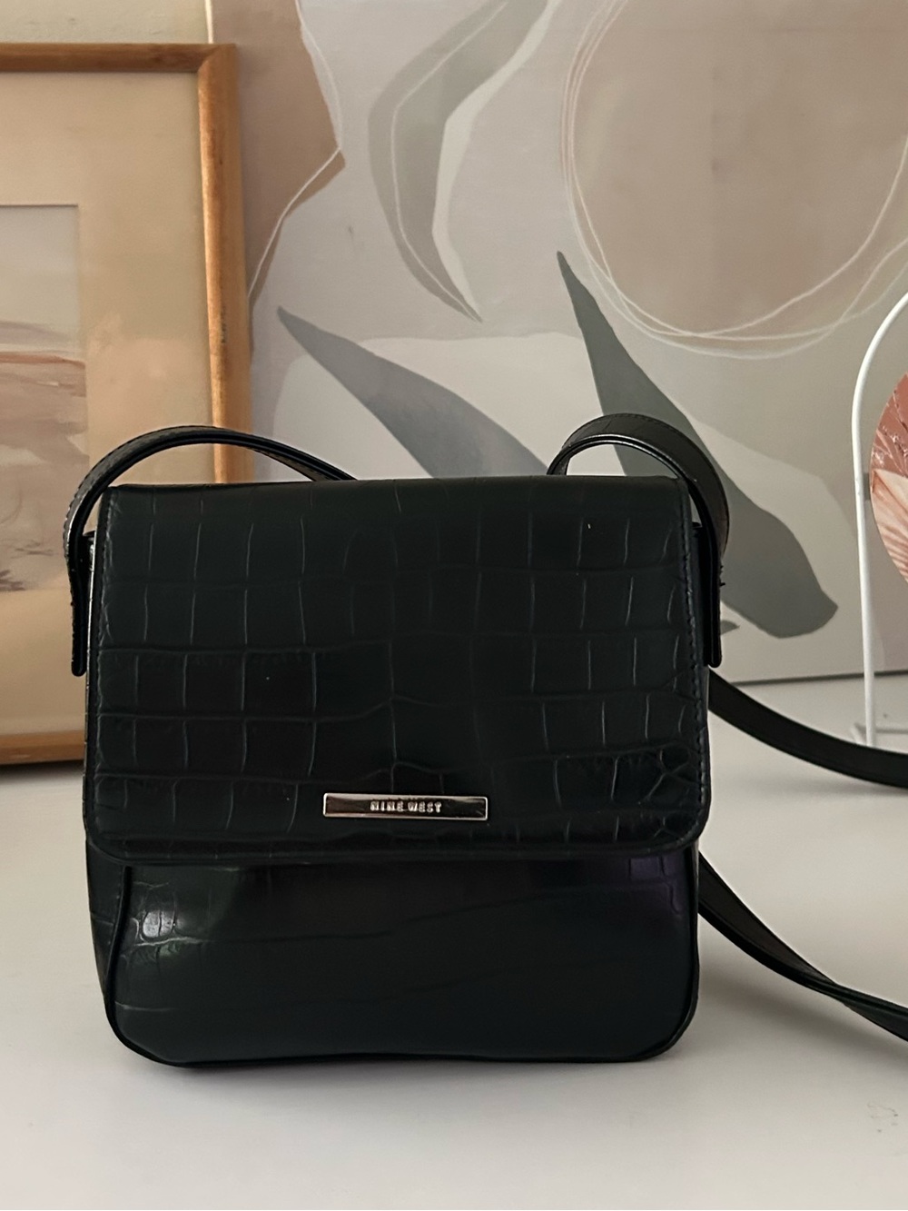 Nine West Black Croc-Embossed Mini Crossbody